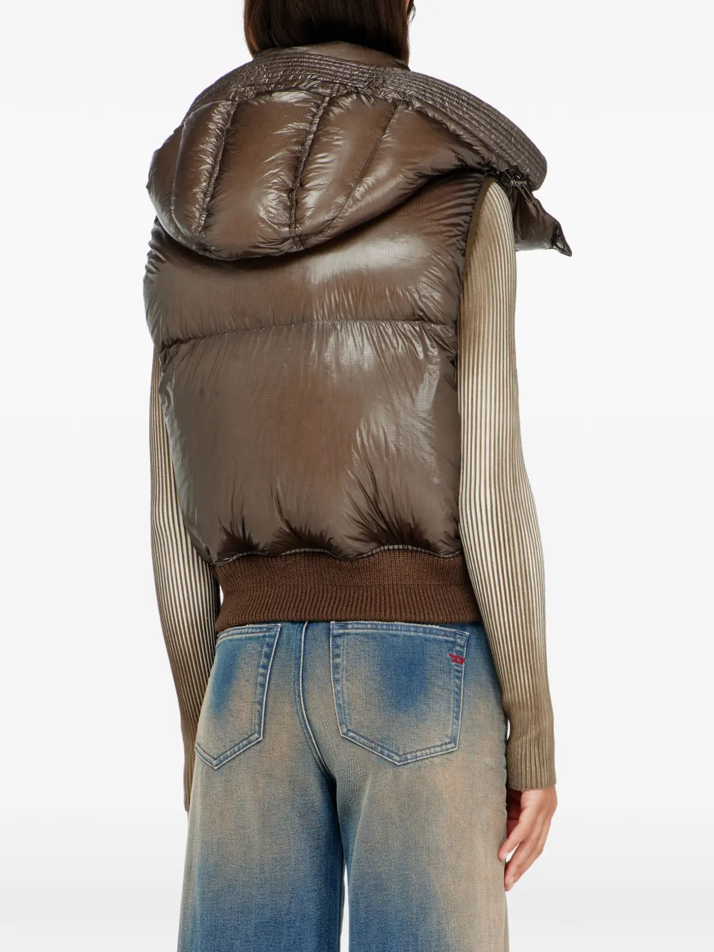 Diesel Ripstop bodywarmer met afneembare capuchon Bruin