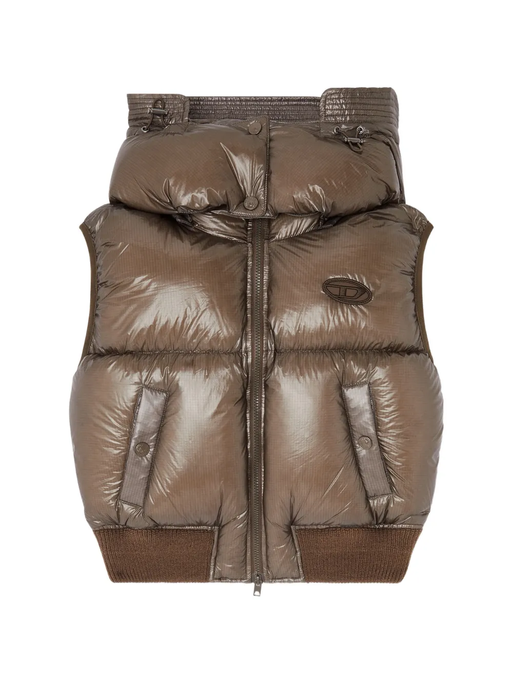 Diesel down vest in ripstop with detachable hood - Braun
