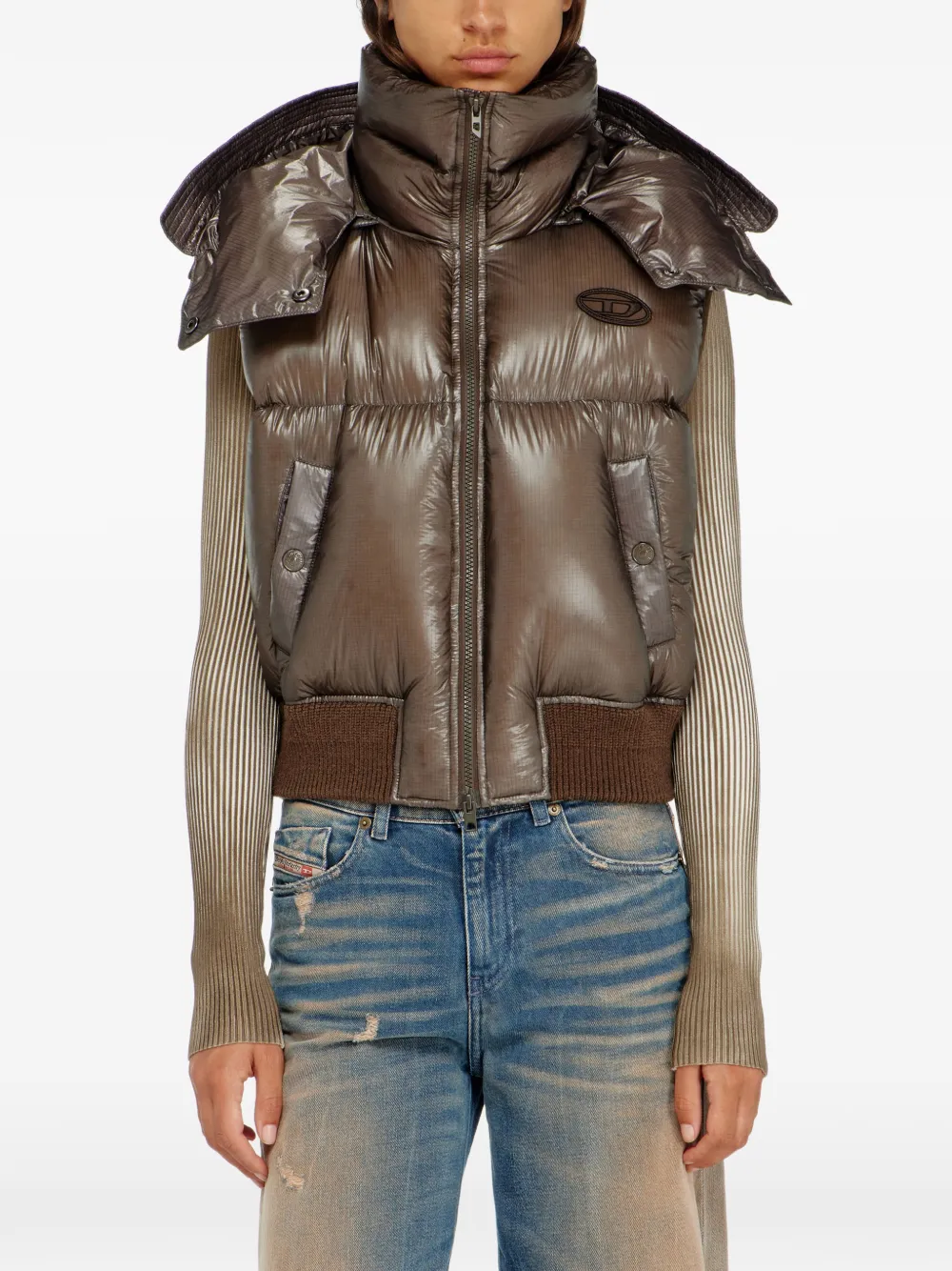 Diesel Ripstop bodywarmer met afneembare capuchon Bruin