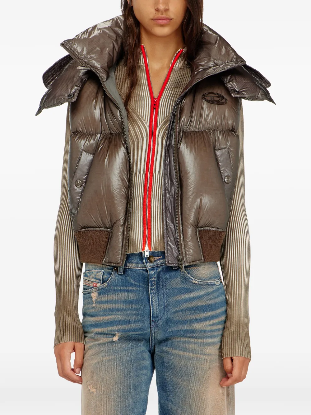 Diesel Ripstop bodywarmer met afneembare capuchon Bruin