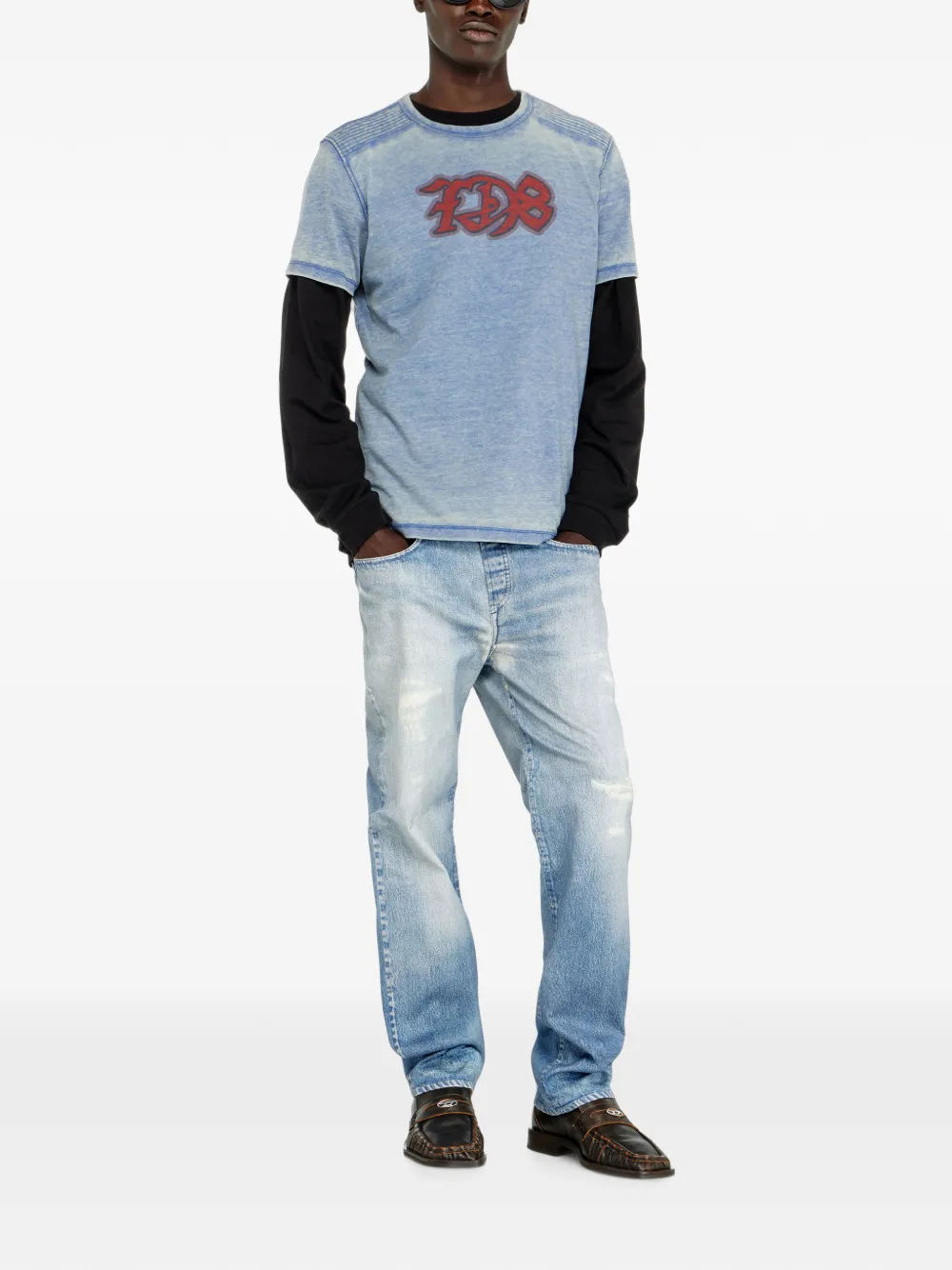 Diesel Burn-out T-shirt met D78-print Blauw
