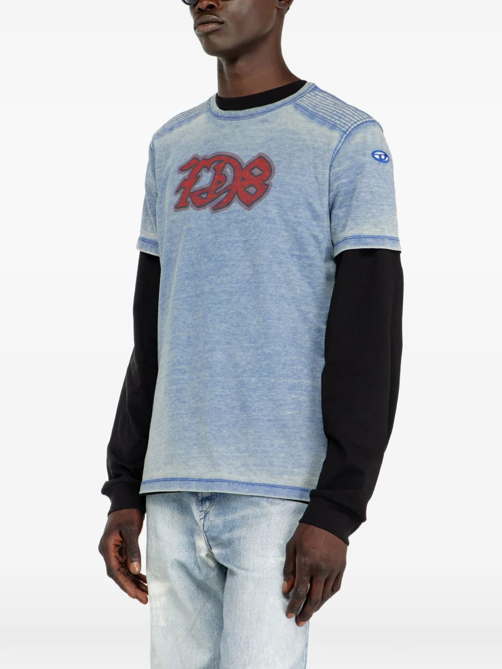 Diesel Burn-out T-shirt met D78-print Blauw