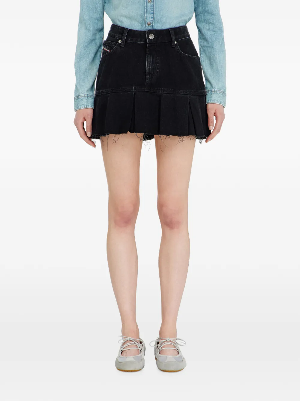 Diesel Denim rok met gerafelde plooizoom Zwart