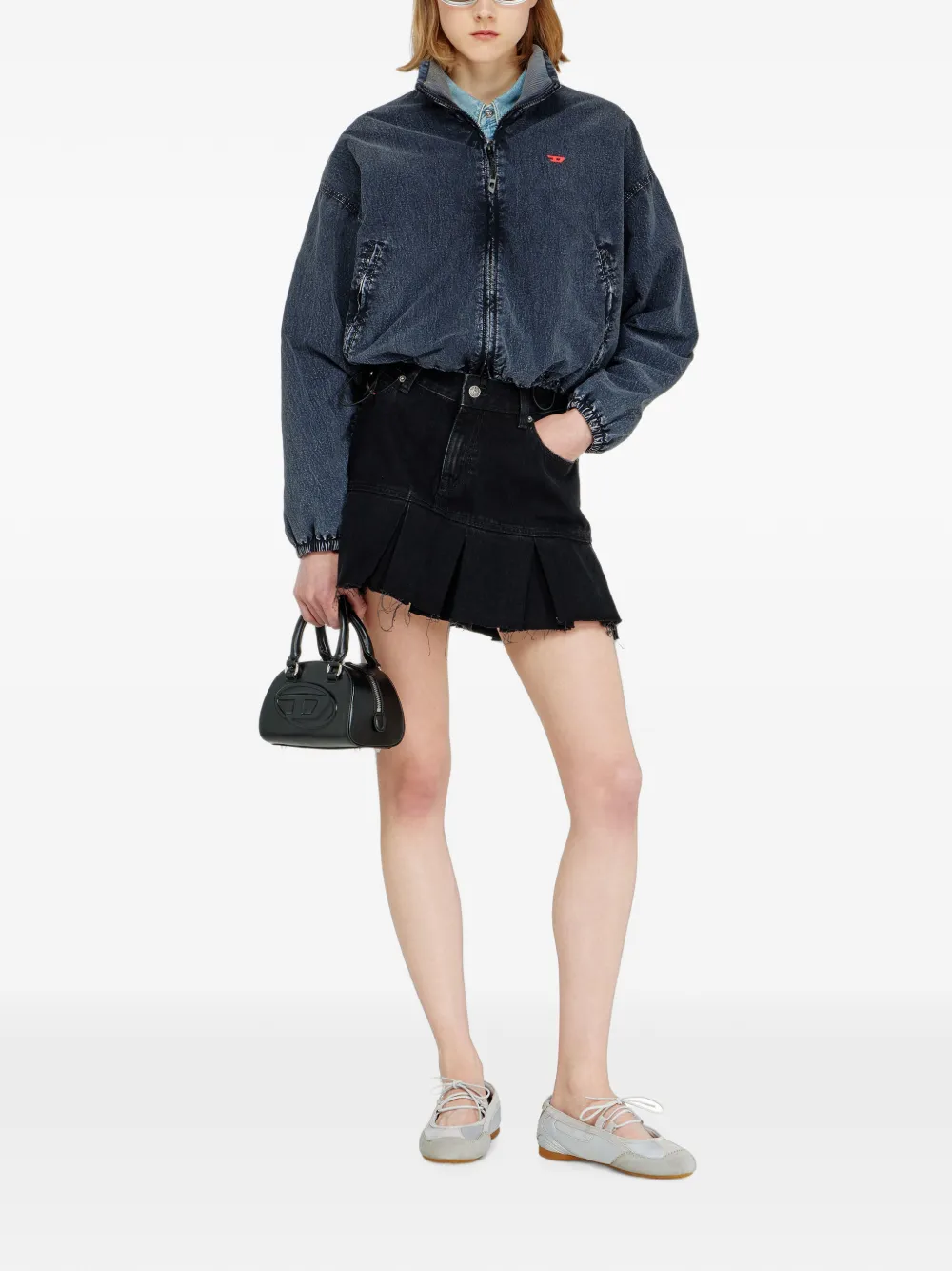 Diesel Denim rok met gerafelde plooizoom Zwart