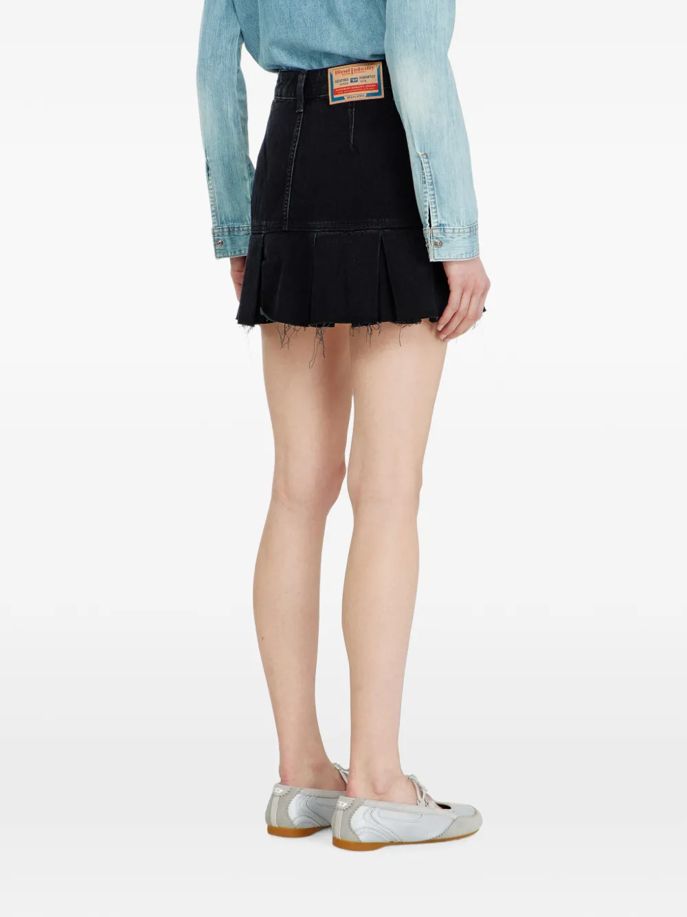 Diesel Denim rok met gerafelde plooizoom Zwart