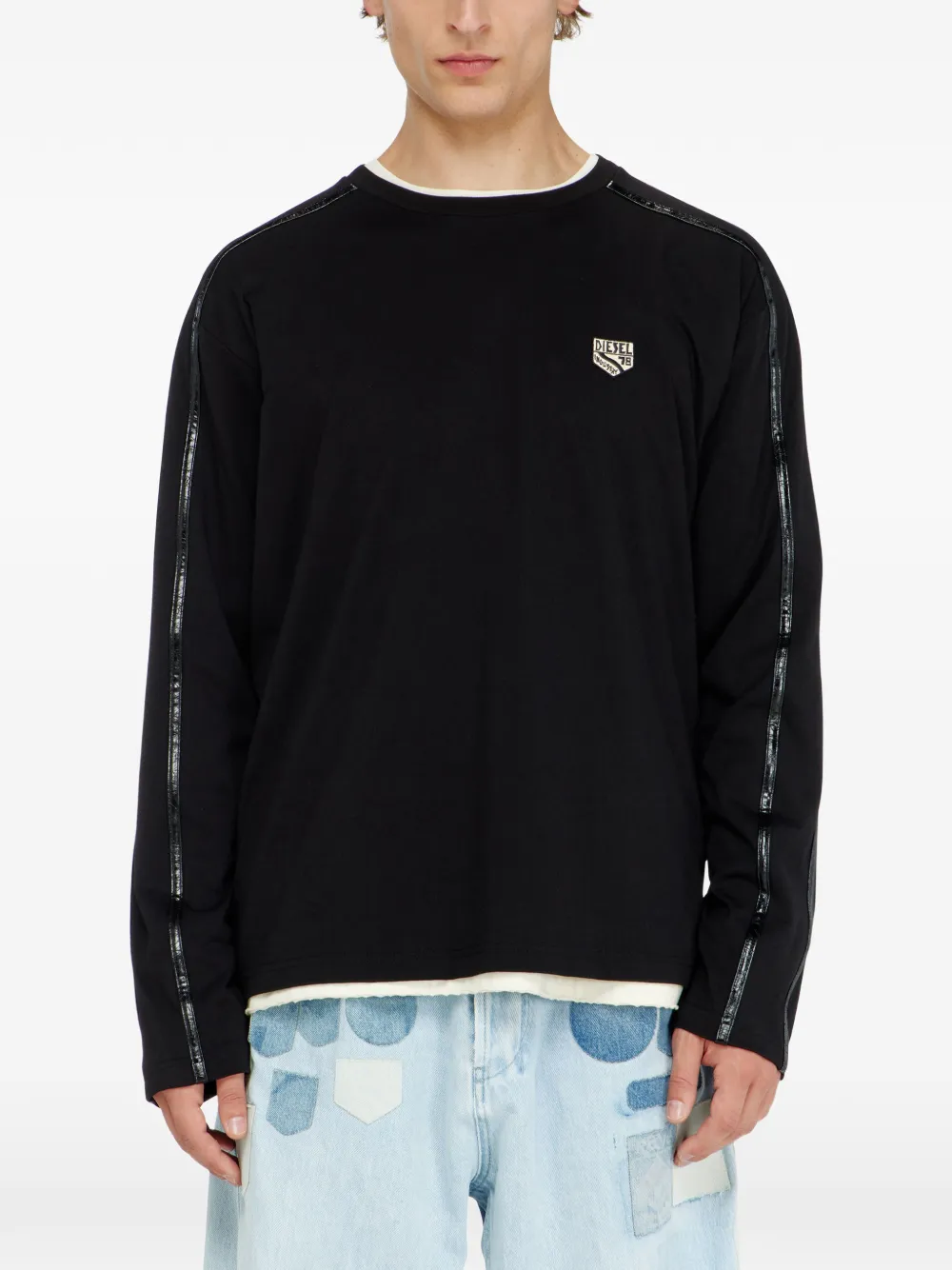 Diesel T-shirt met lange mouwen en tonale afwerkingen Zwart