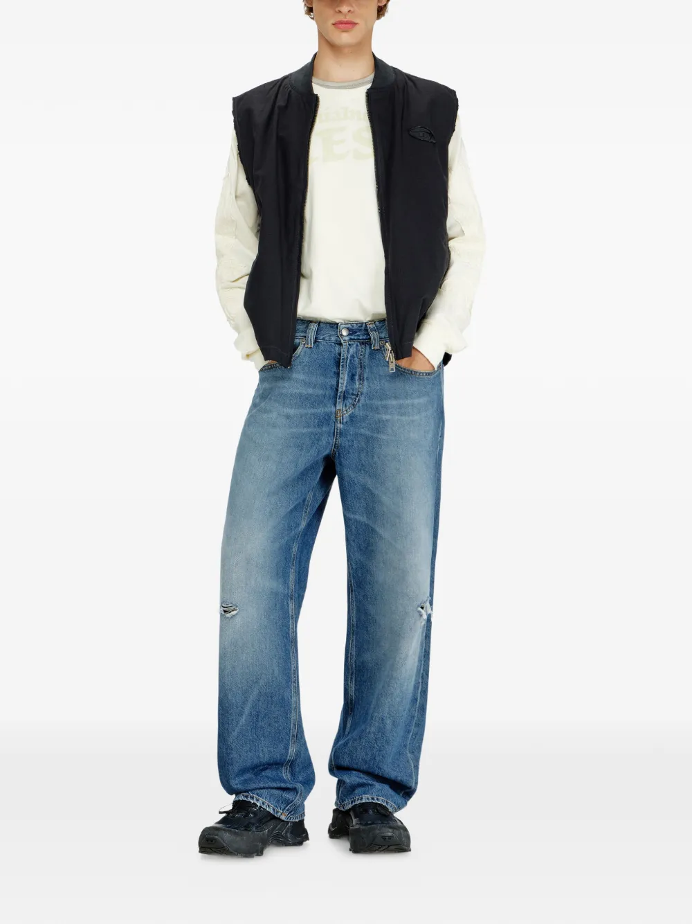 Diesel 2001 D-Macro ruimvallende denim jeans met gerafeld detail Blauw