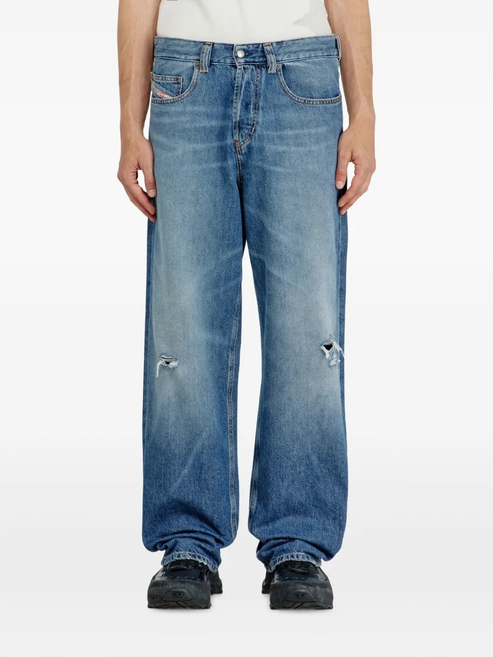 Diesel 2001 D-Macro ruimvallende denim jeans met gerafeld detail Blauw