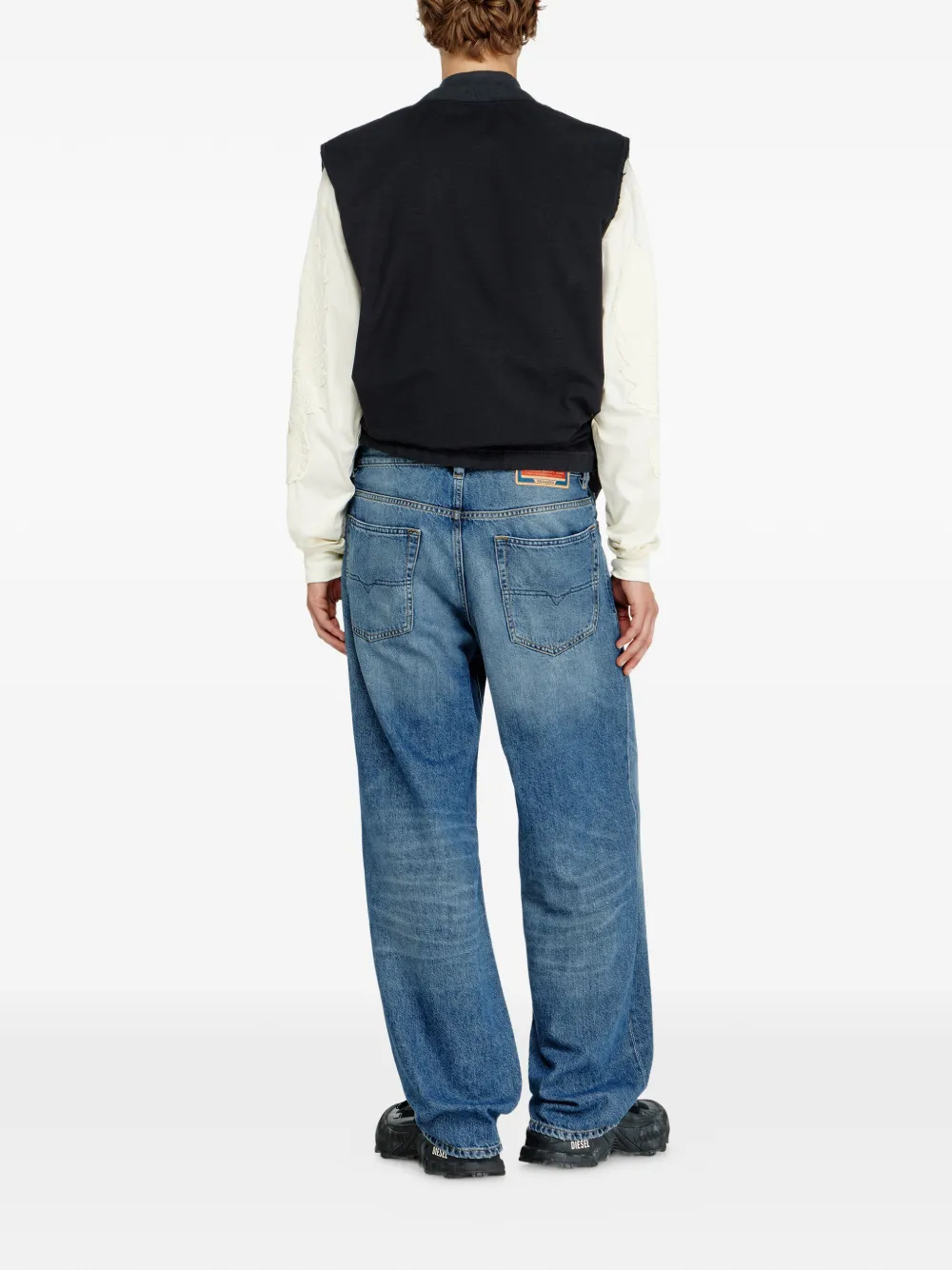 Diesel 2001 D-Macro ruimvallende denim jeans met gerafeld detail Blauw