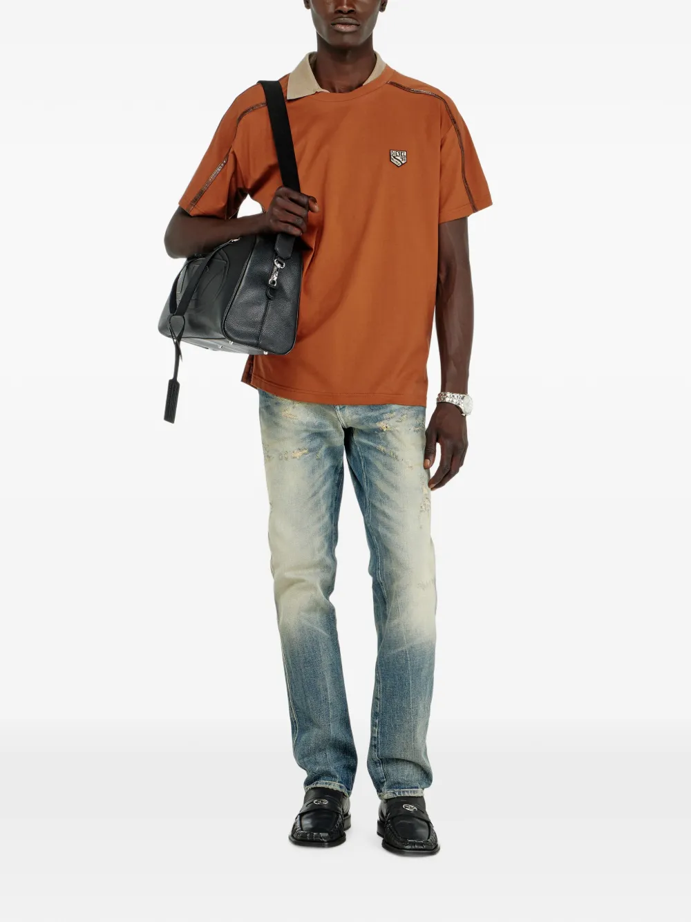 Diesel T-shirt met contrasterende afwerking en logo-patch Oranje