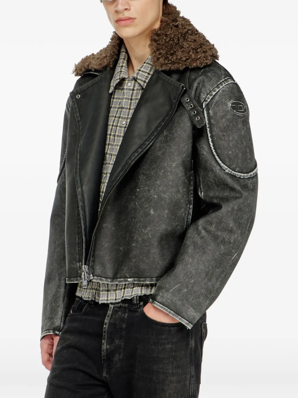 Diesel Bikerjack met afneembare kraag Grijs