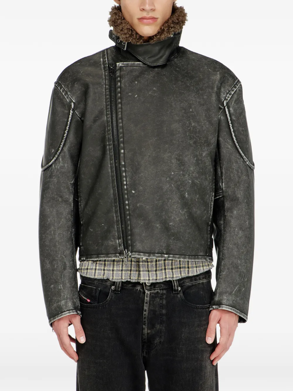Diesel Bikerjack met afneembare kraag Grijs