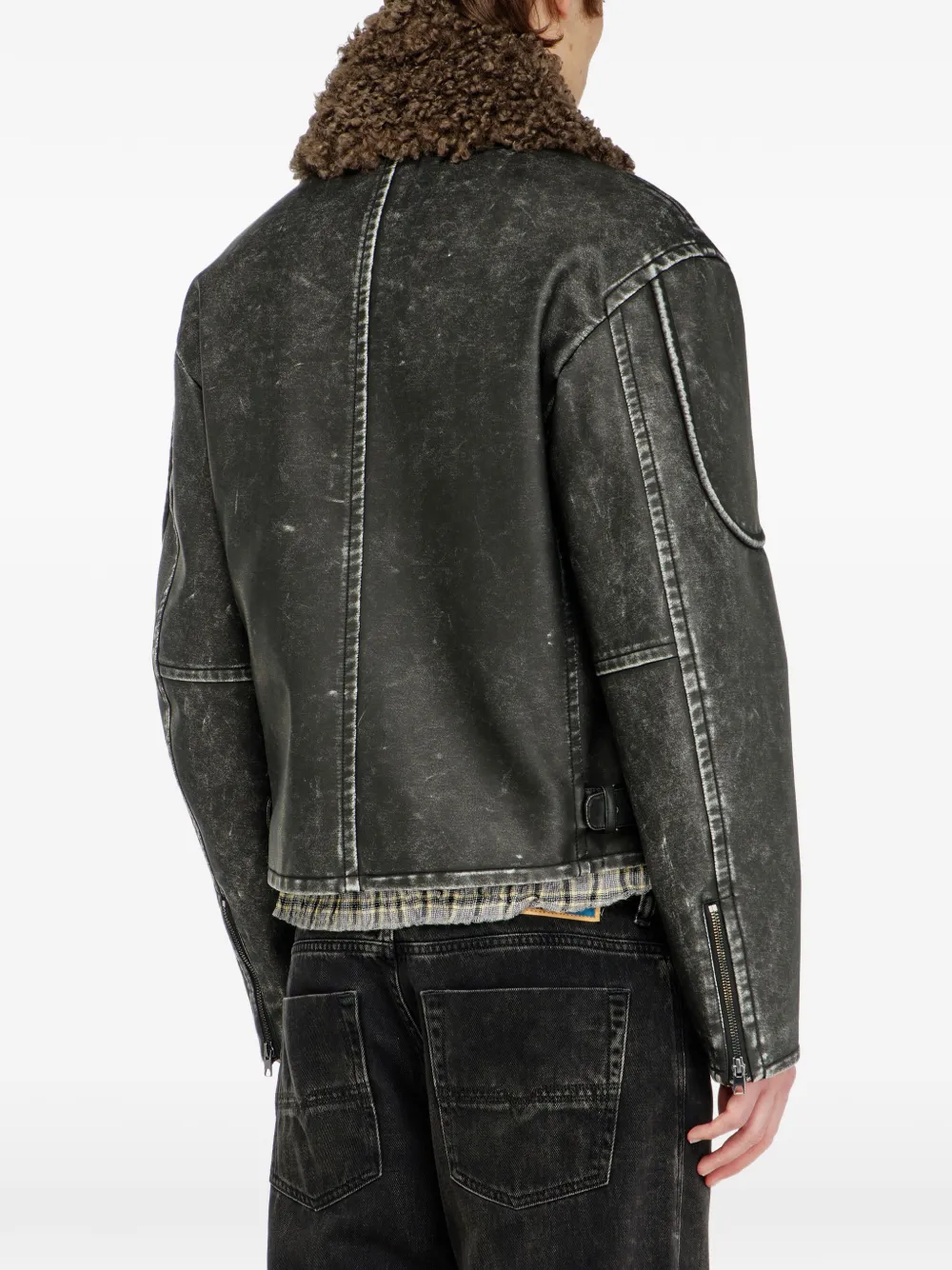 Diesel Bikerjack met afneembare kraag Grijs