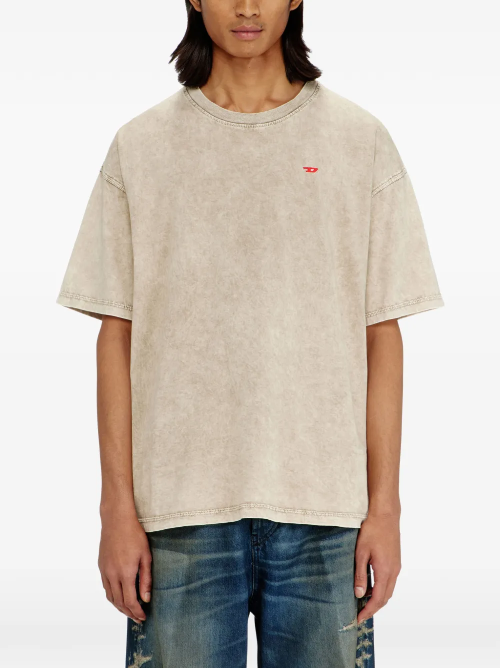 Diesel Katoenen T-shirt met logopatch Beige