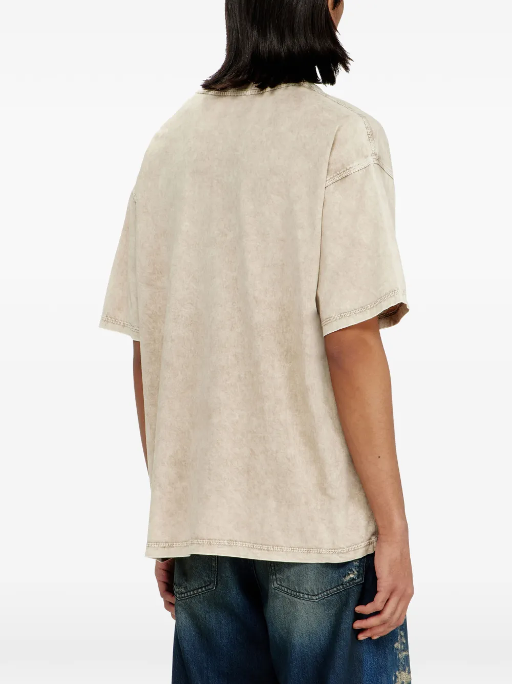Diesel Katoenen T-shirt met logopatch Beige