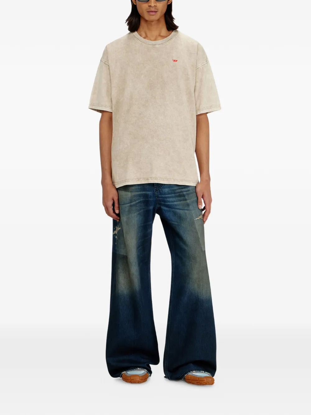 Diesel Katoenen T-shirt met logopatch Beige