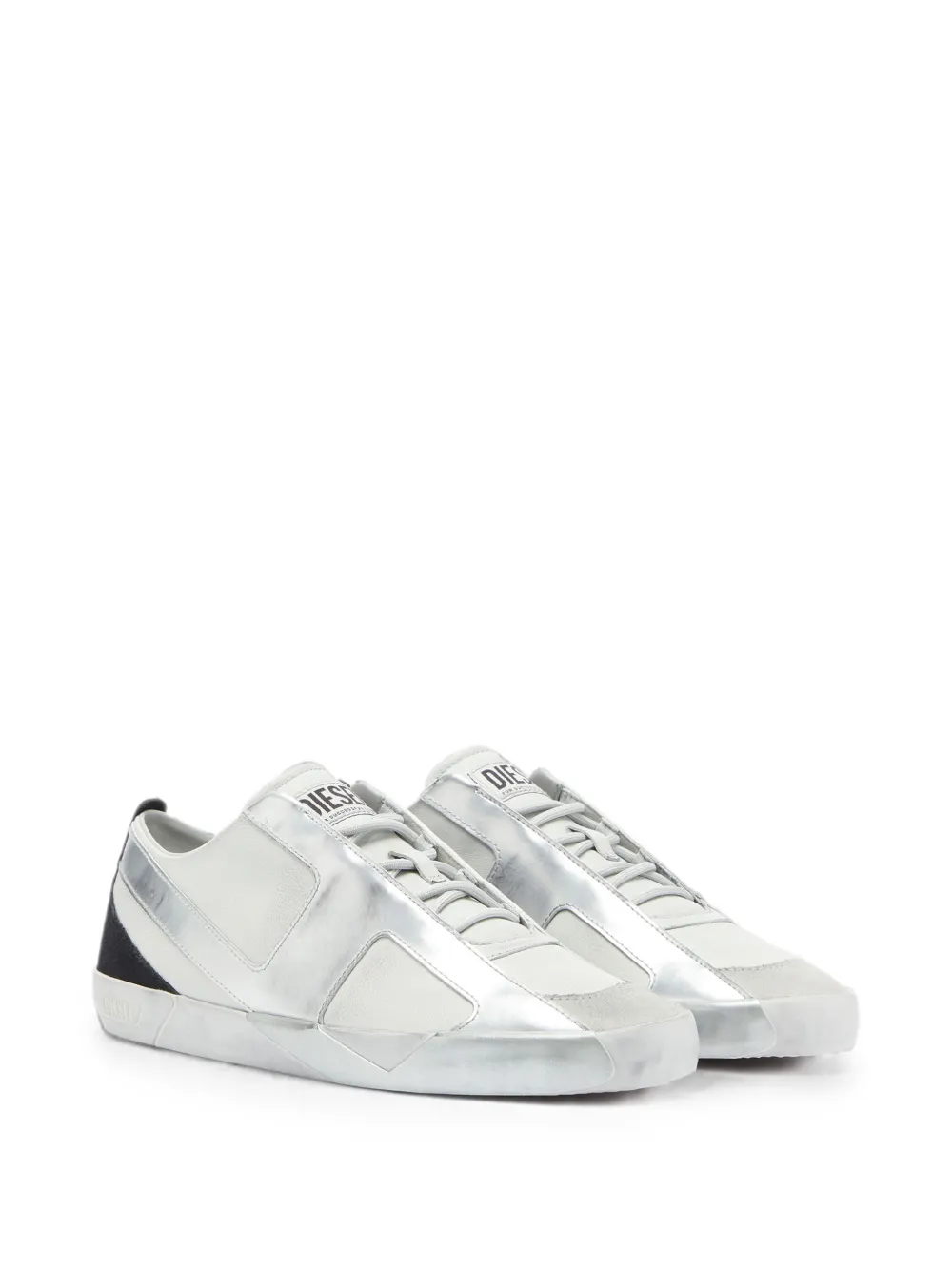 Diesel S-Slante-D leather low-top sneakers Zilver
