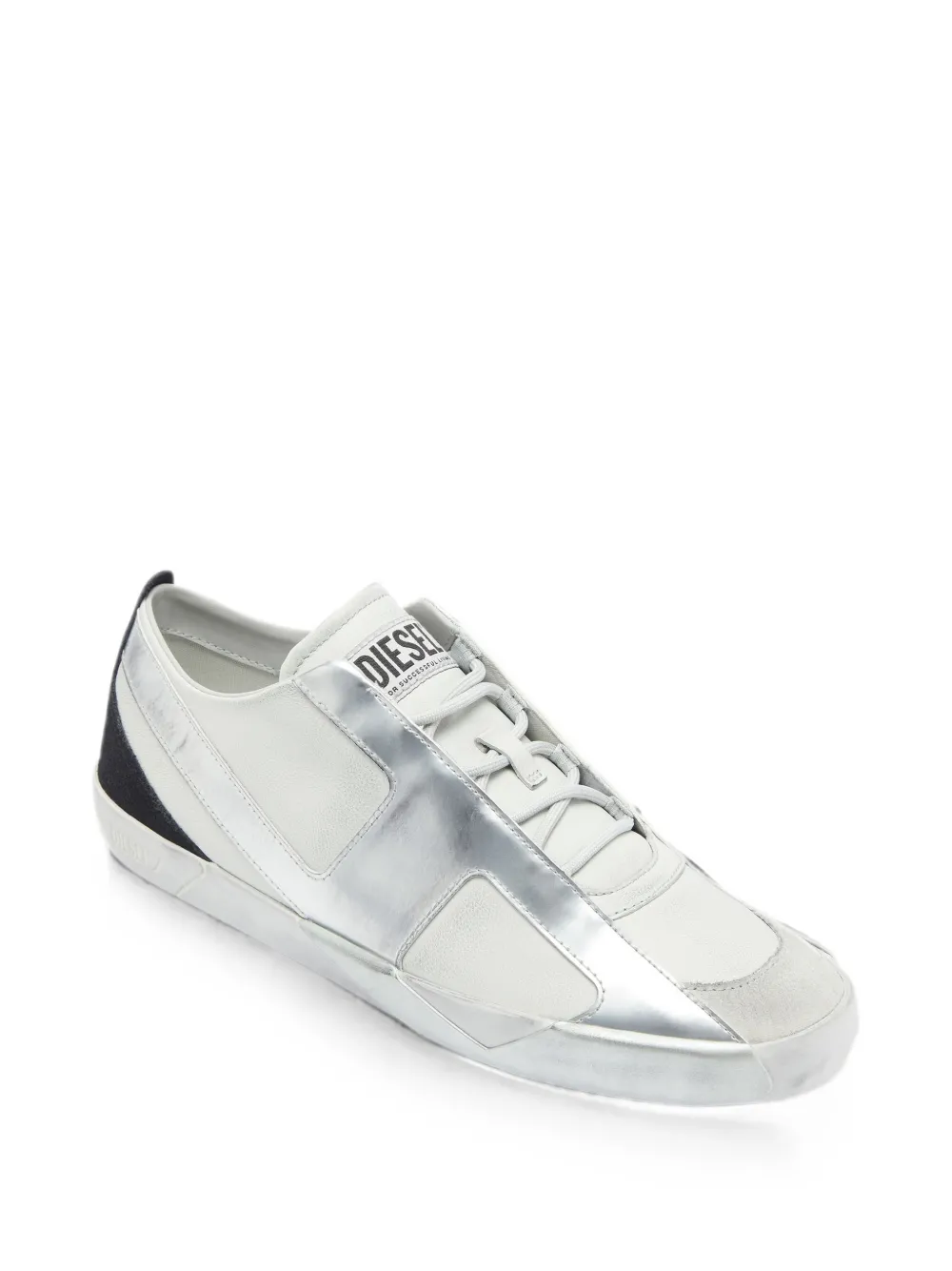 Diesel S-Slante-D leather low-top sneakers Zilver