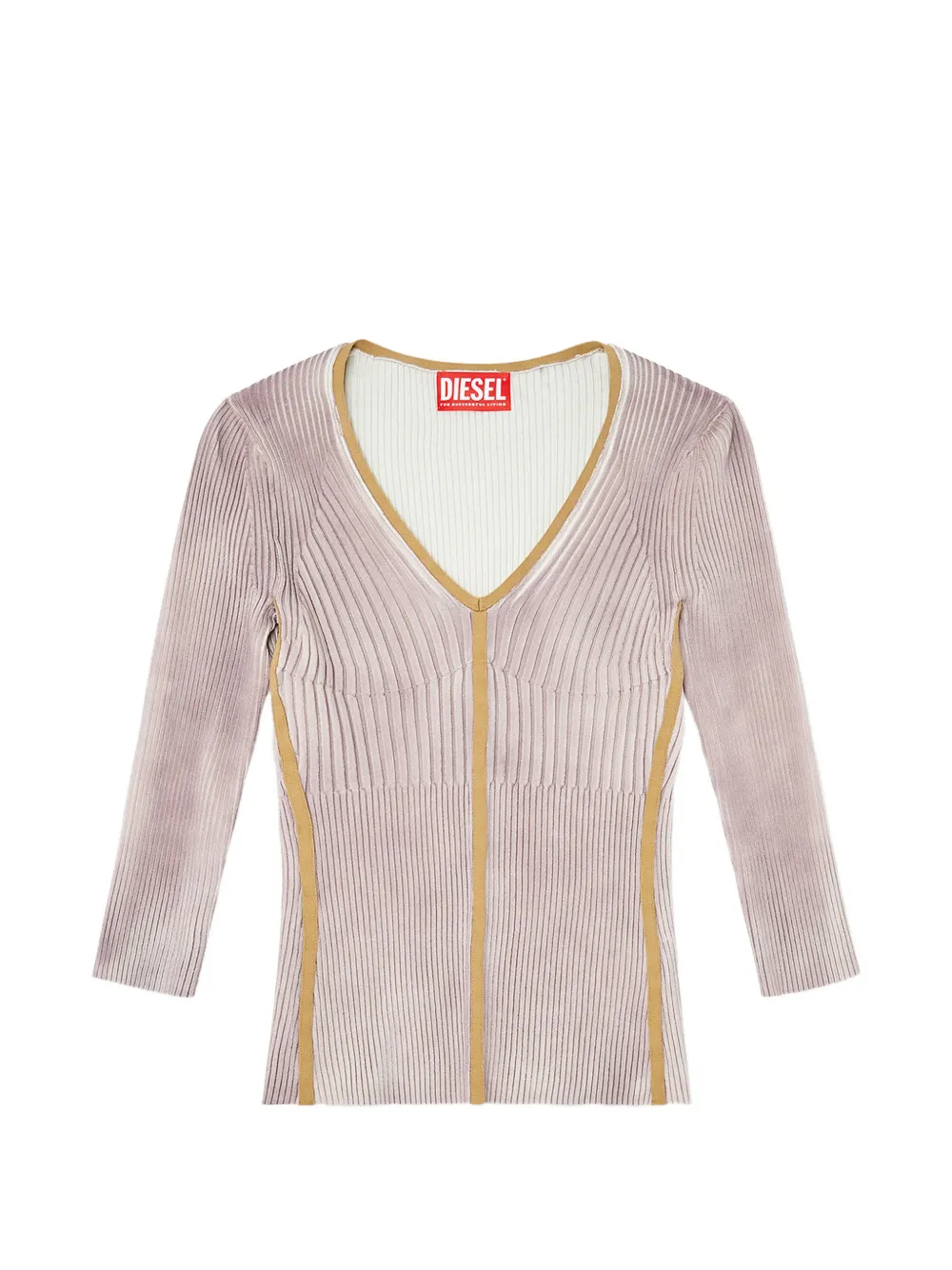 Diesel ribbed V-neck jumper with contrast bands - Rosa