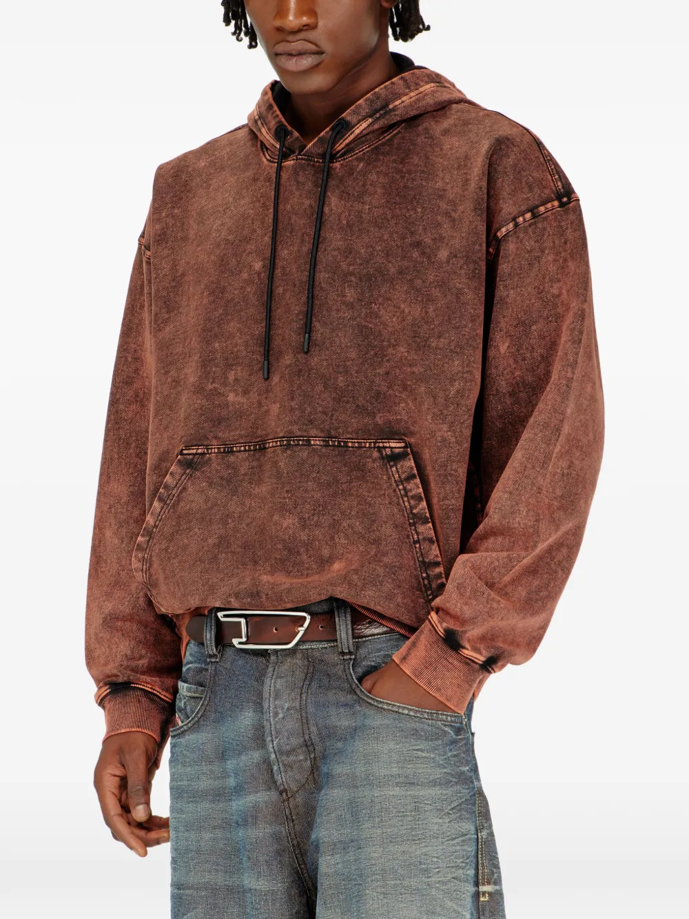 Diesel Hoodie met denim-effect Bruin
