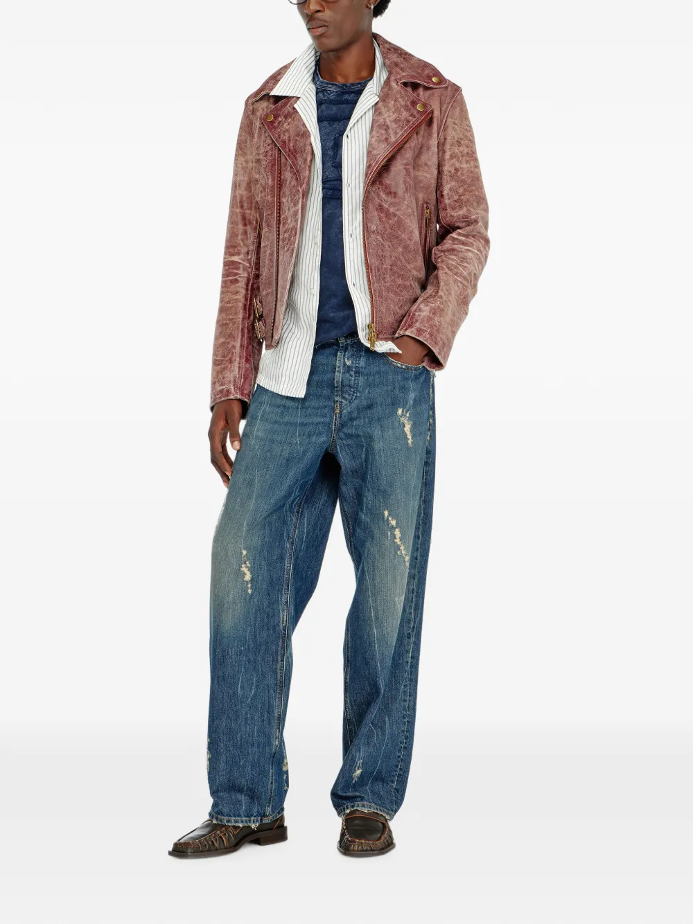 Diesel Ruimvallend katoenen T-shirt met Oval-D applicatie Blauw