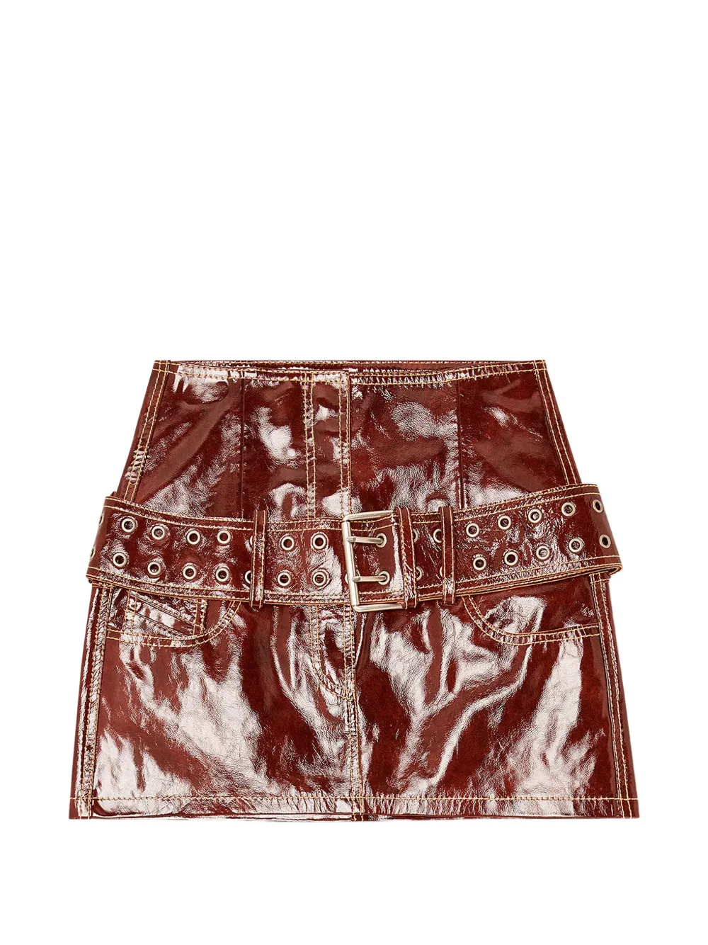 Diesel belted patent-leather mini skirt - Marrone