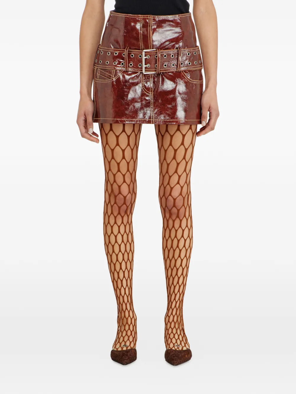 Diesel Lakleren mini-rok met ceintuur Bruin
