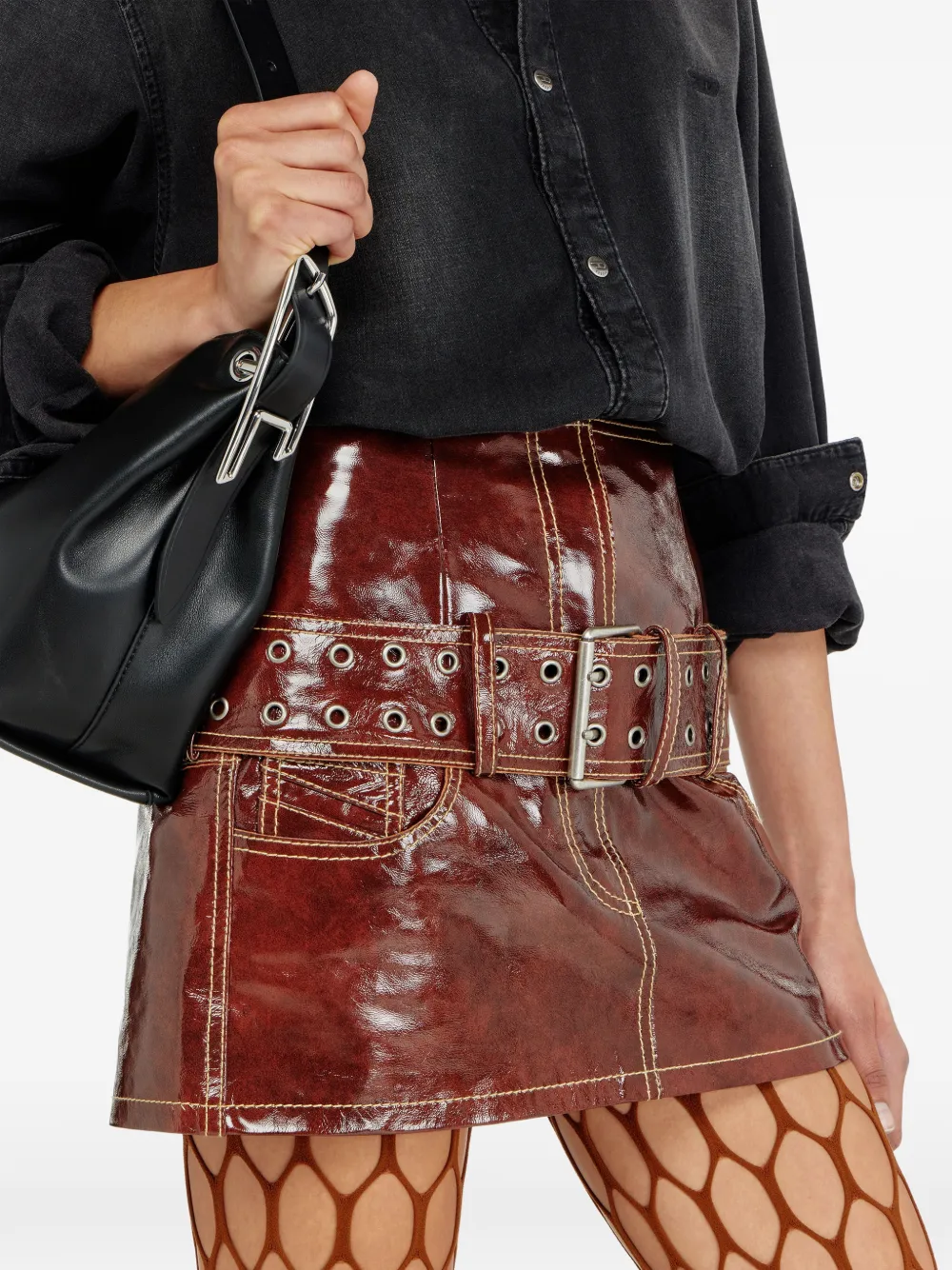 Diesel Lakleren mini-rok met ceintuur Bruin