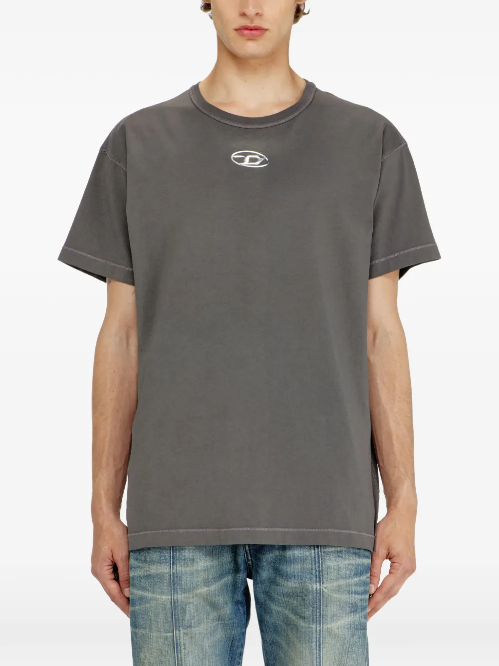 Diesel Katoenen T-shirt met metallic Oval D-logo Grijs