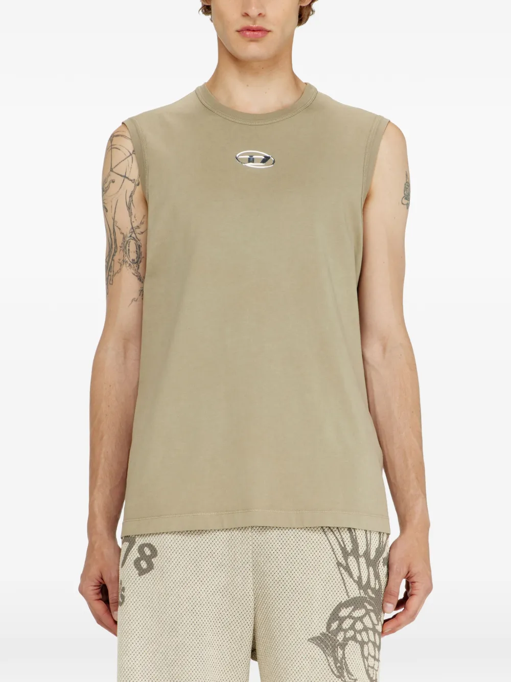Diesel Katoenen tanktop met metallic Oval D Beige
