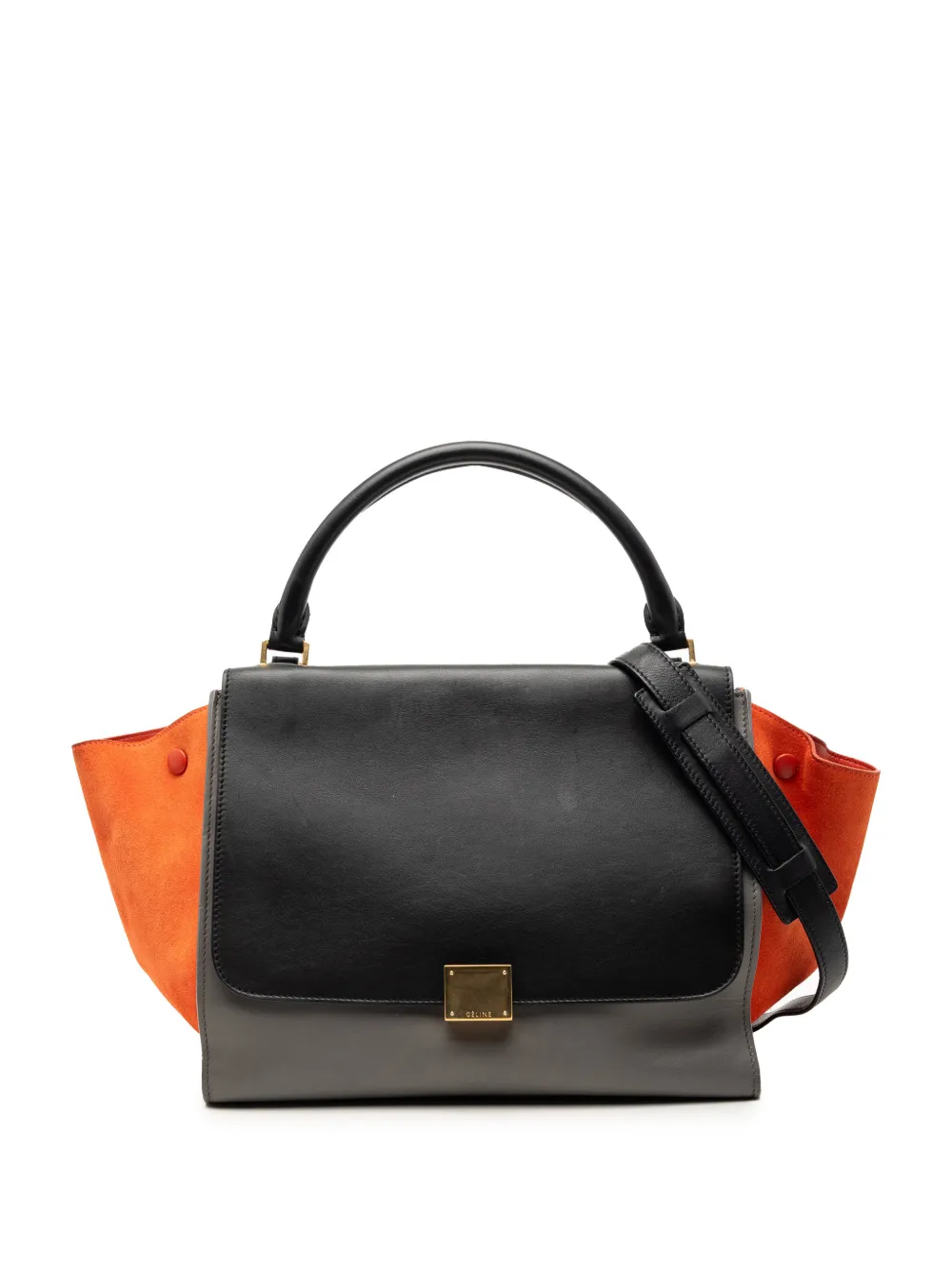 Celine Pre-Owned 2013 Medium Tricolor Calfskin and Suede Trapeze satchel - Grigio