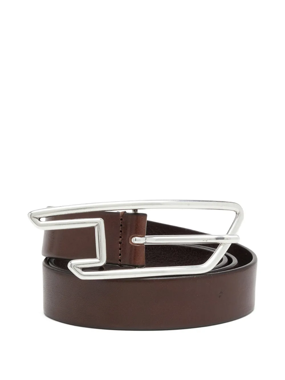 Diesel Leren riem van 3 cm met D-logo gesp Bruin