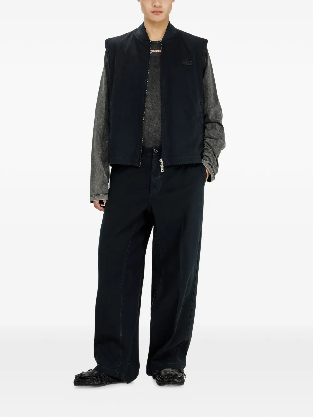 Diesel Katoenen ripstop broek met gespen aan de zijkant Zwart