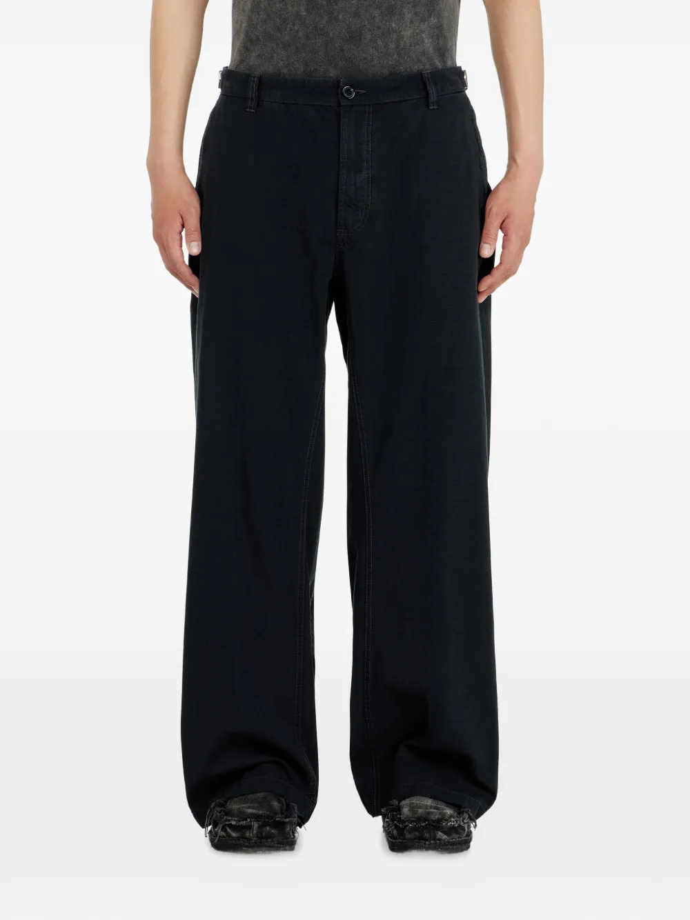 Diesel Katoenen ripstop broek met gespen aan de zijkant Zwart