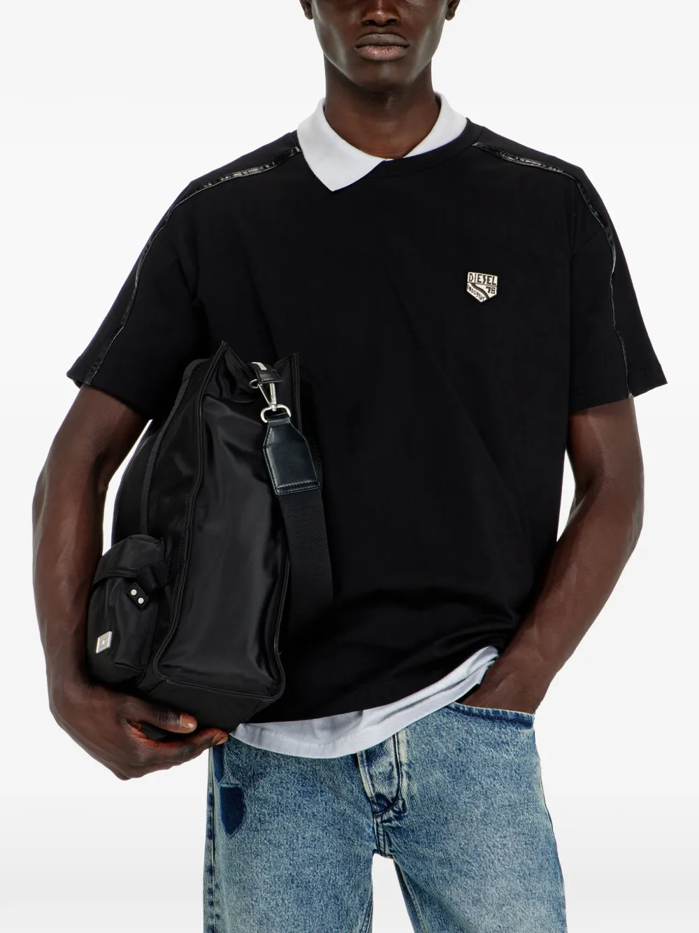 Diesel T-shirt met contrasterende afwerkingen en logo-patch Zwart