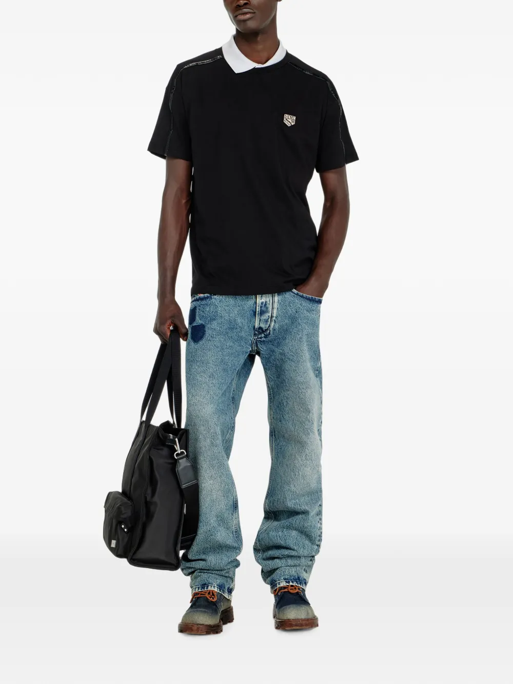 Diesel T-shirt met contrasterende afwerkingen en logo-patch Zwart