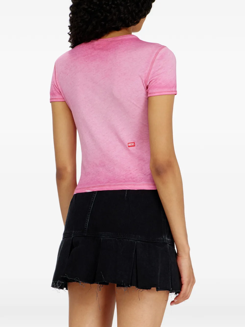 Diesel T-shirt met geverfd effect en grafische print Roze