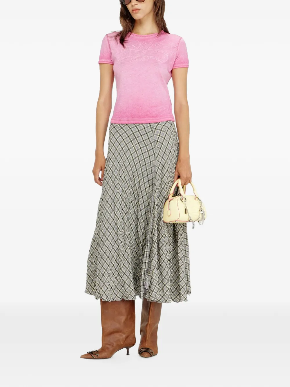 Diesel T-shirt met geverfd effect en grafische print Roze
