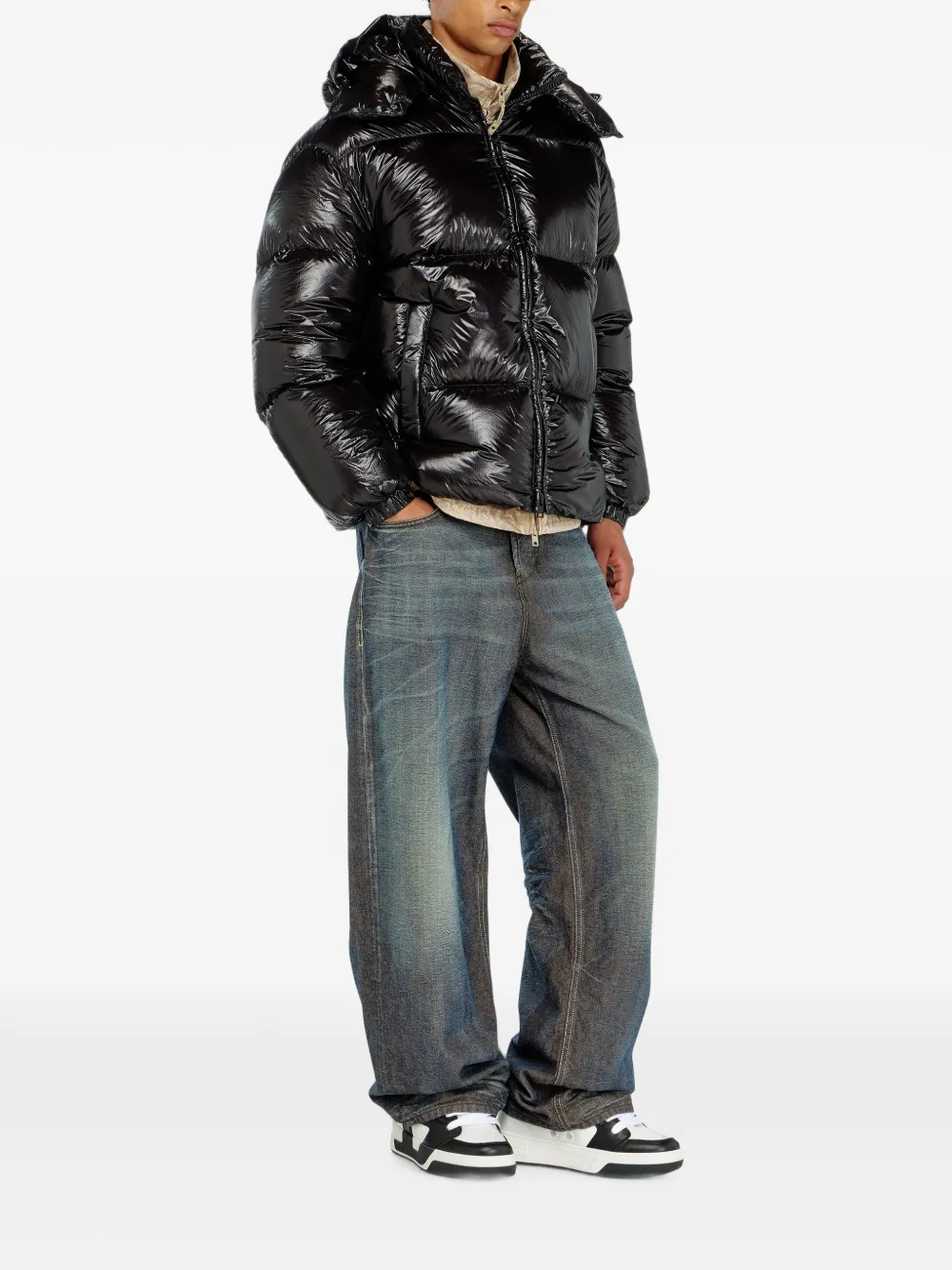 Diesel Donsjack met afneembare capuchon Zwart