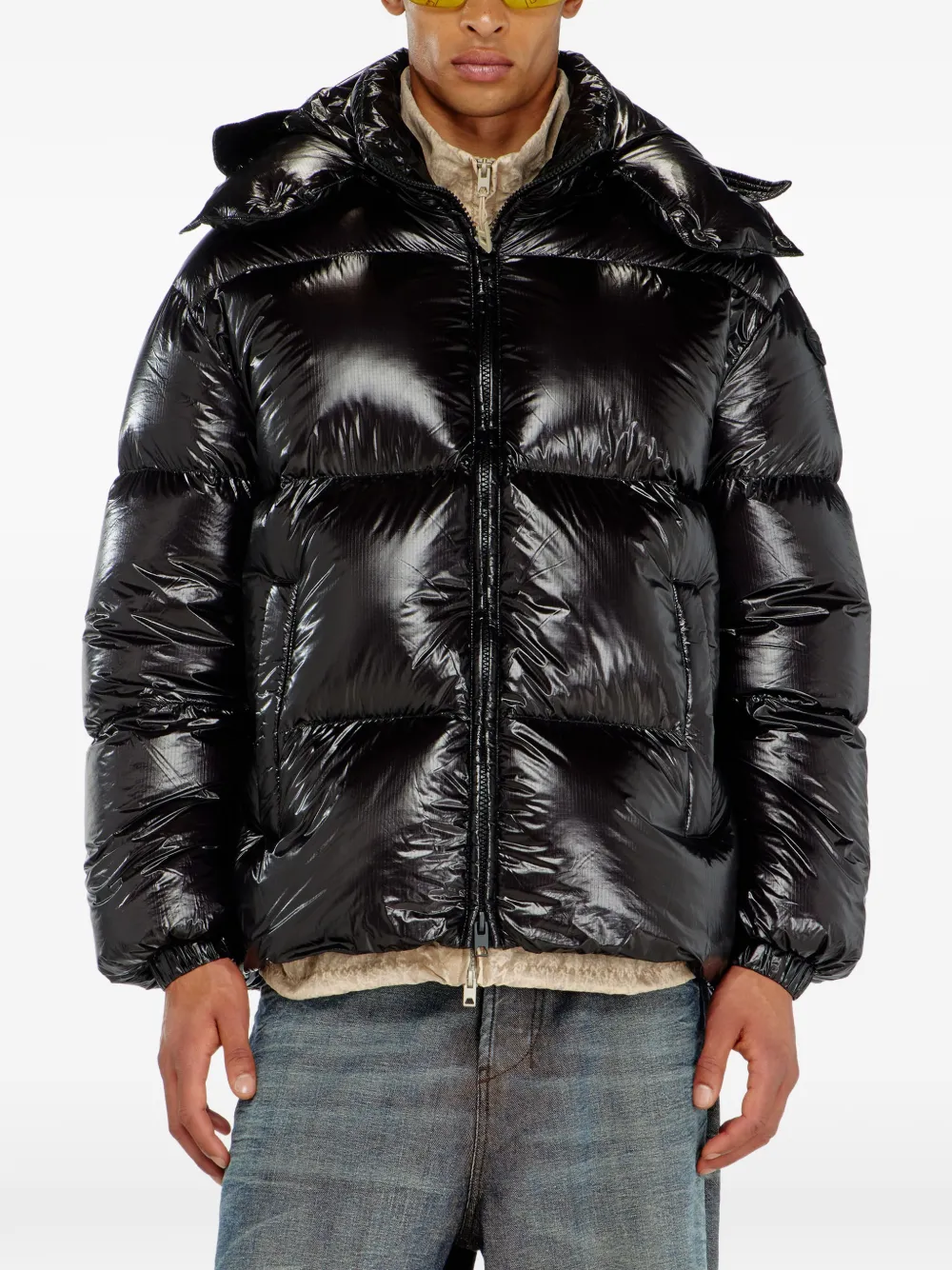 Diesel Donsjack met afneembare capuchon Zwart