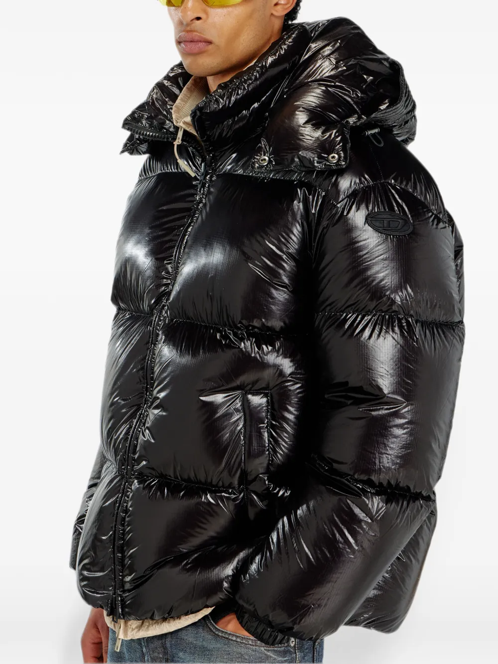 Diesel Donsjack met afneembare capuchon Zwart