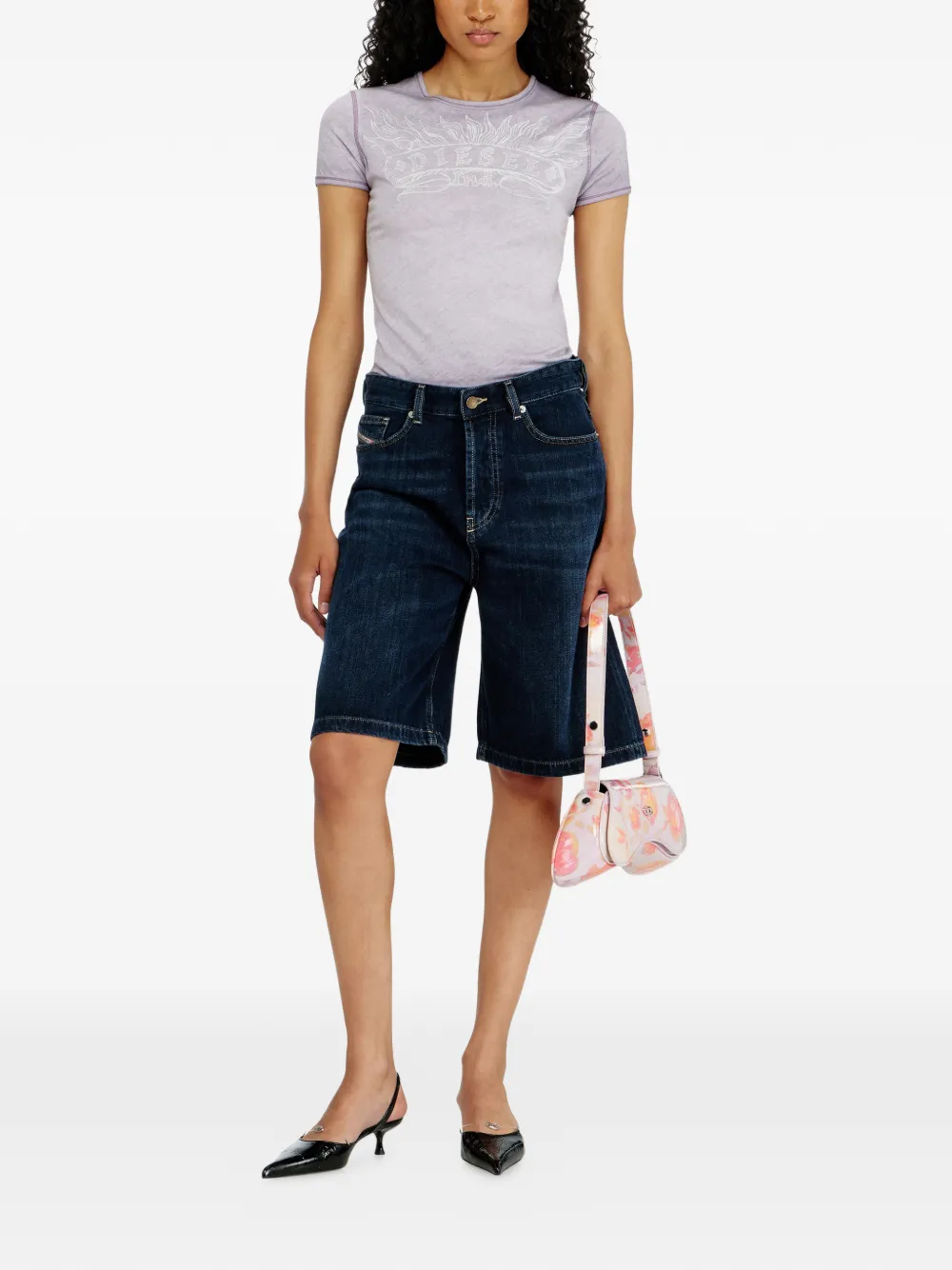 Diesel T-shirt met geverfd effect en grafische print Paars