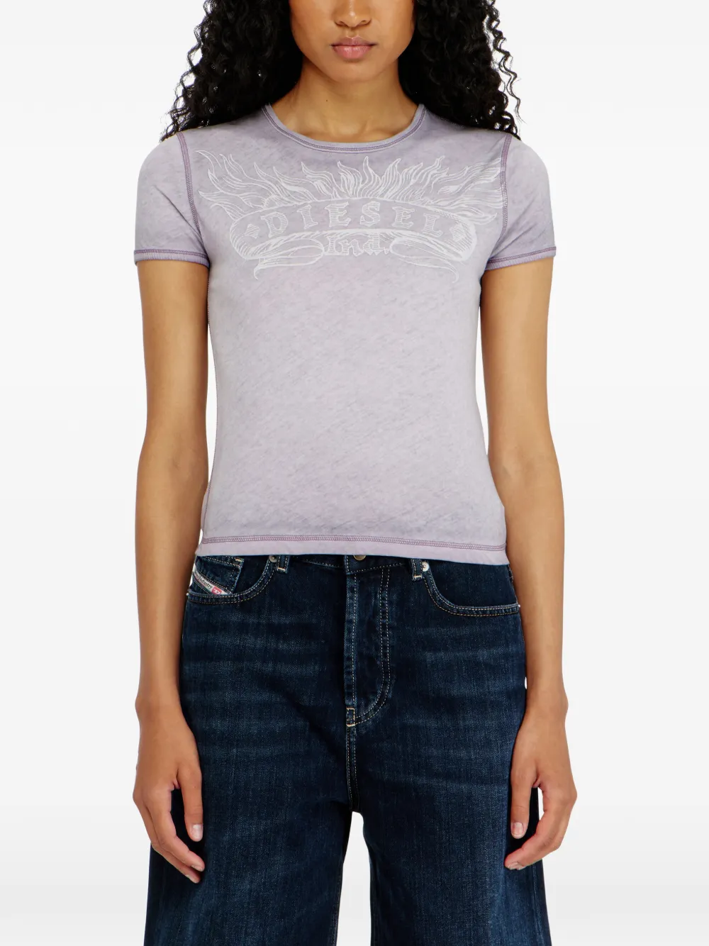 Diesel T-shirt met geverfd effect en grafische print Paars