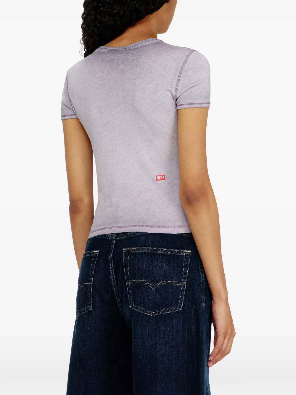 Diesel T-shirt met geverfd effect en grafische print Paars