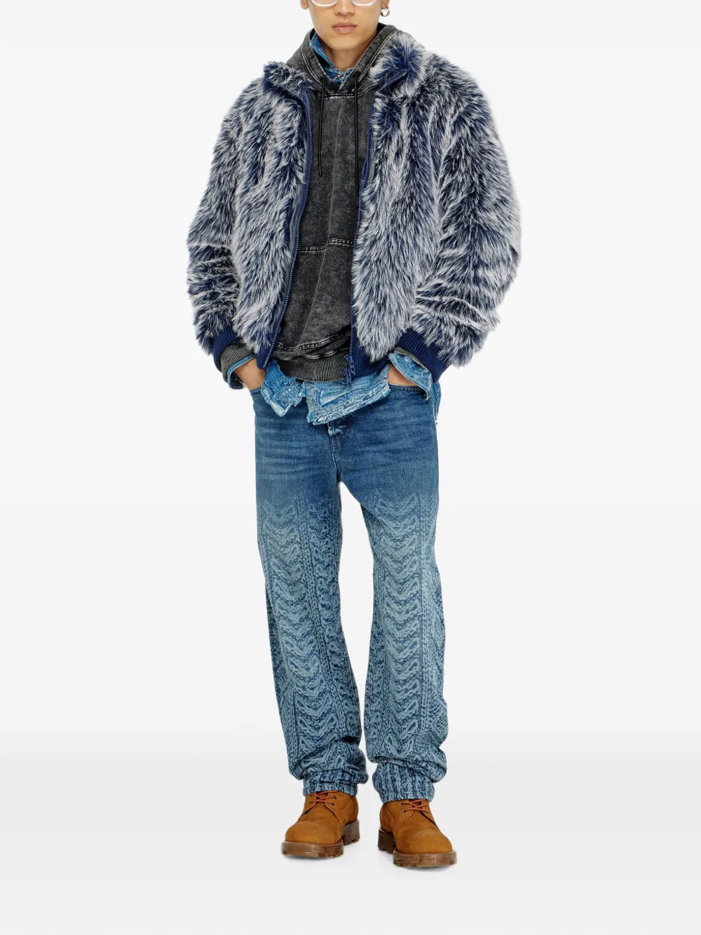 Diesel Hoodie met denim-effect Grijs