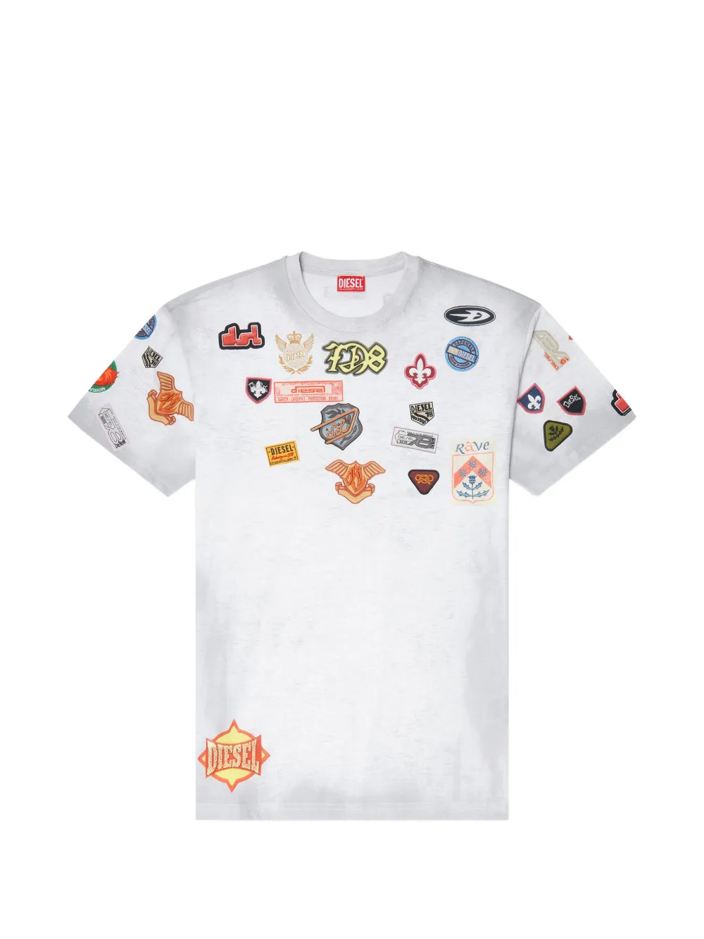 Diesel cotton T-shirt with all-over patches print - Bianco