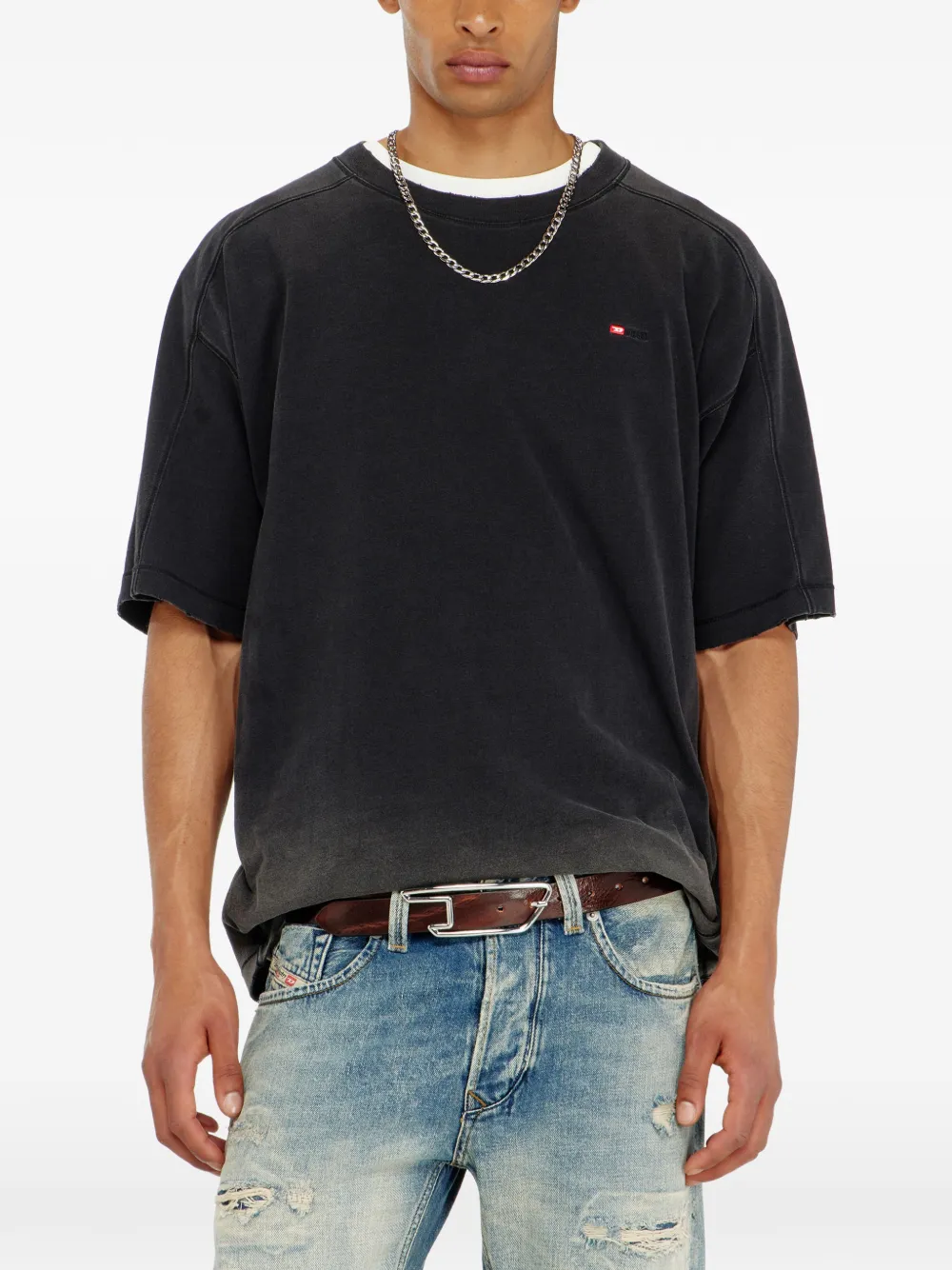 Diesel Katoenen T-shirt met kleurverloop Zwart
