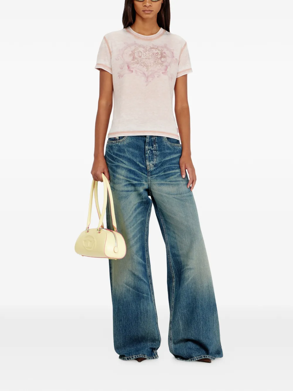 Diesel Jersey T-shirt met stras Beige