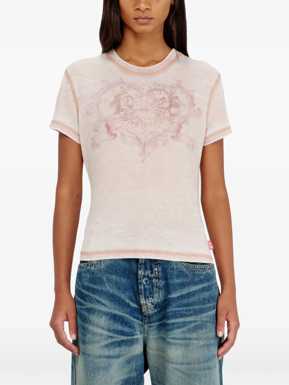 Diesel Jersey T-shirt met stras Beige