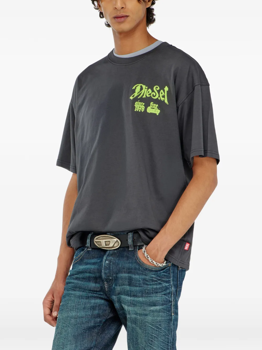 Diesel katoenen T-shirt met grafische print Grijs
